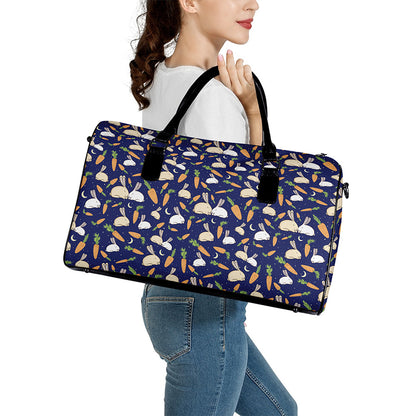 Carrot And Rabbit Pattern Print Leather Duffle Bag