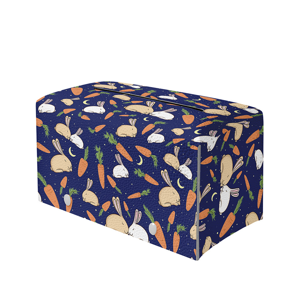 Carrot And Rabbit Pattern Print Leather Tissue Box Cover