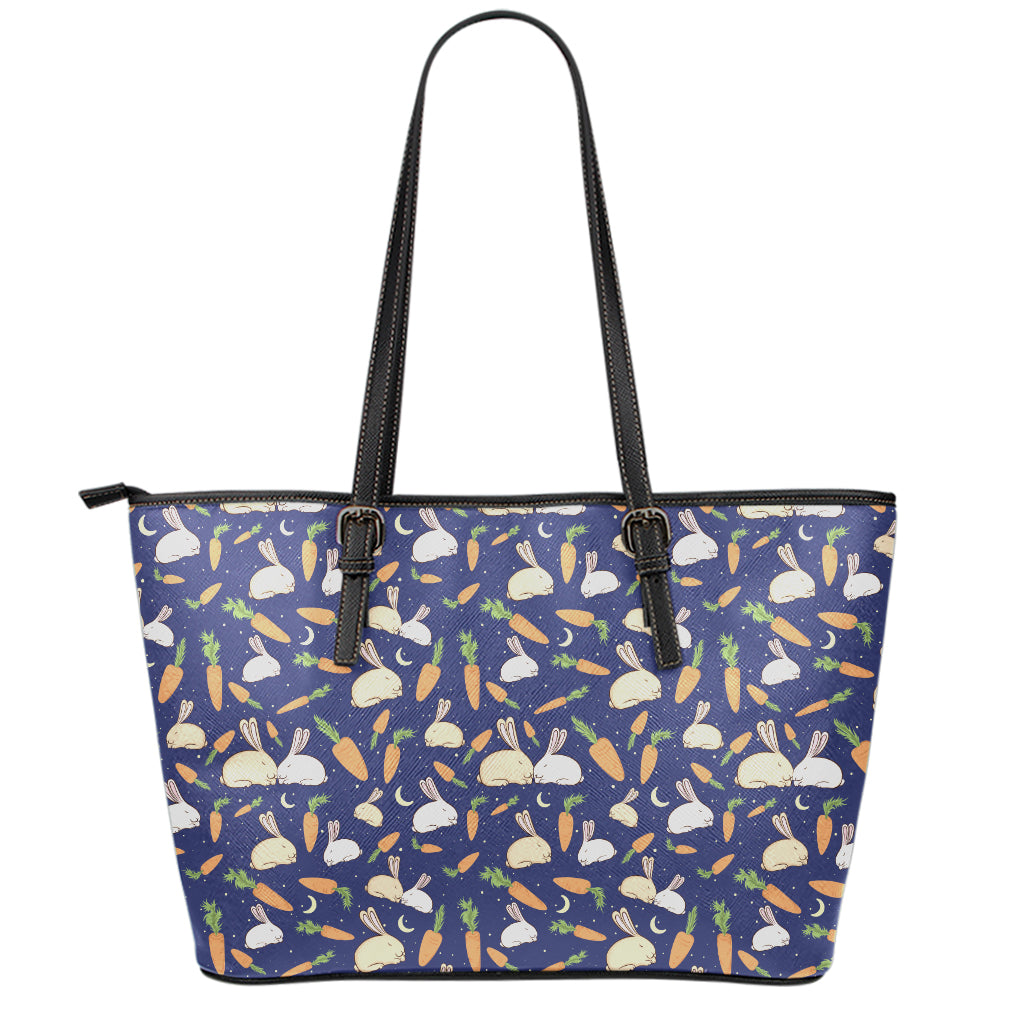 Carrot And Rabbit Pattern Print Leather Tote Bag