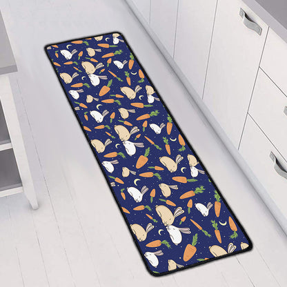 Carrot And Rabbit Pattern Print Long Kitchen Mat