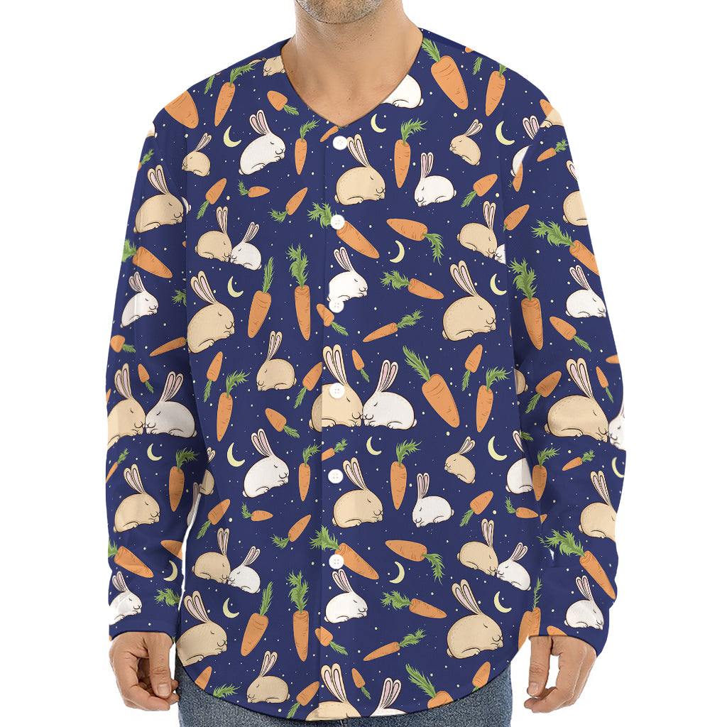 Carrot And Rabbit Pattern Print Long Sleeve Baseball Jersey