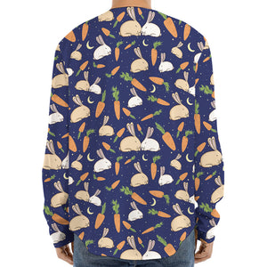 Carrot And Rabbit Pattern Print Long Sleeve Baseball Jersey