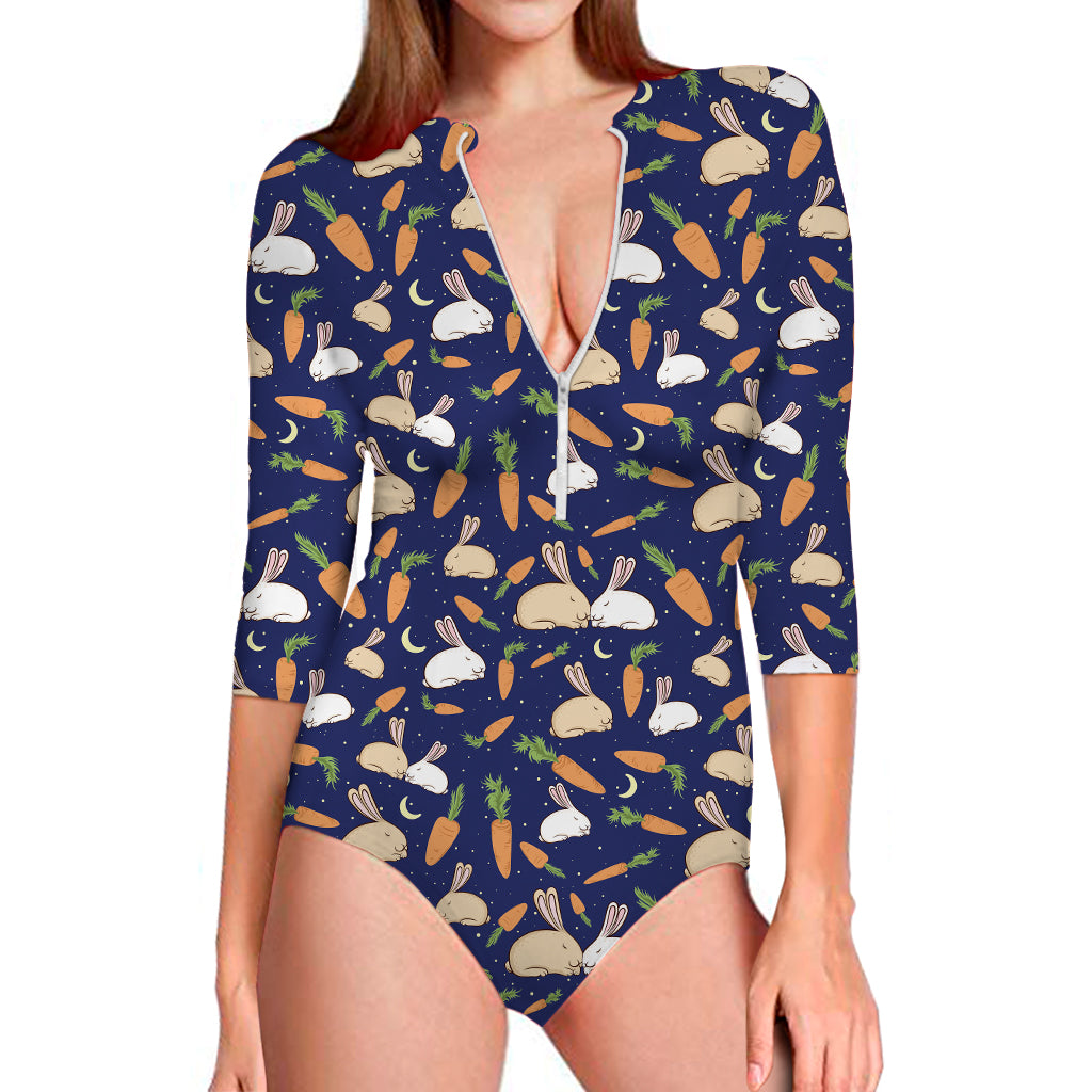 Carrot And Rabbit Pattern Print Long Sleeve Swimsuit