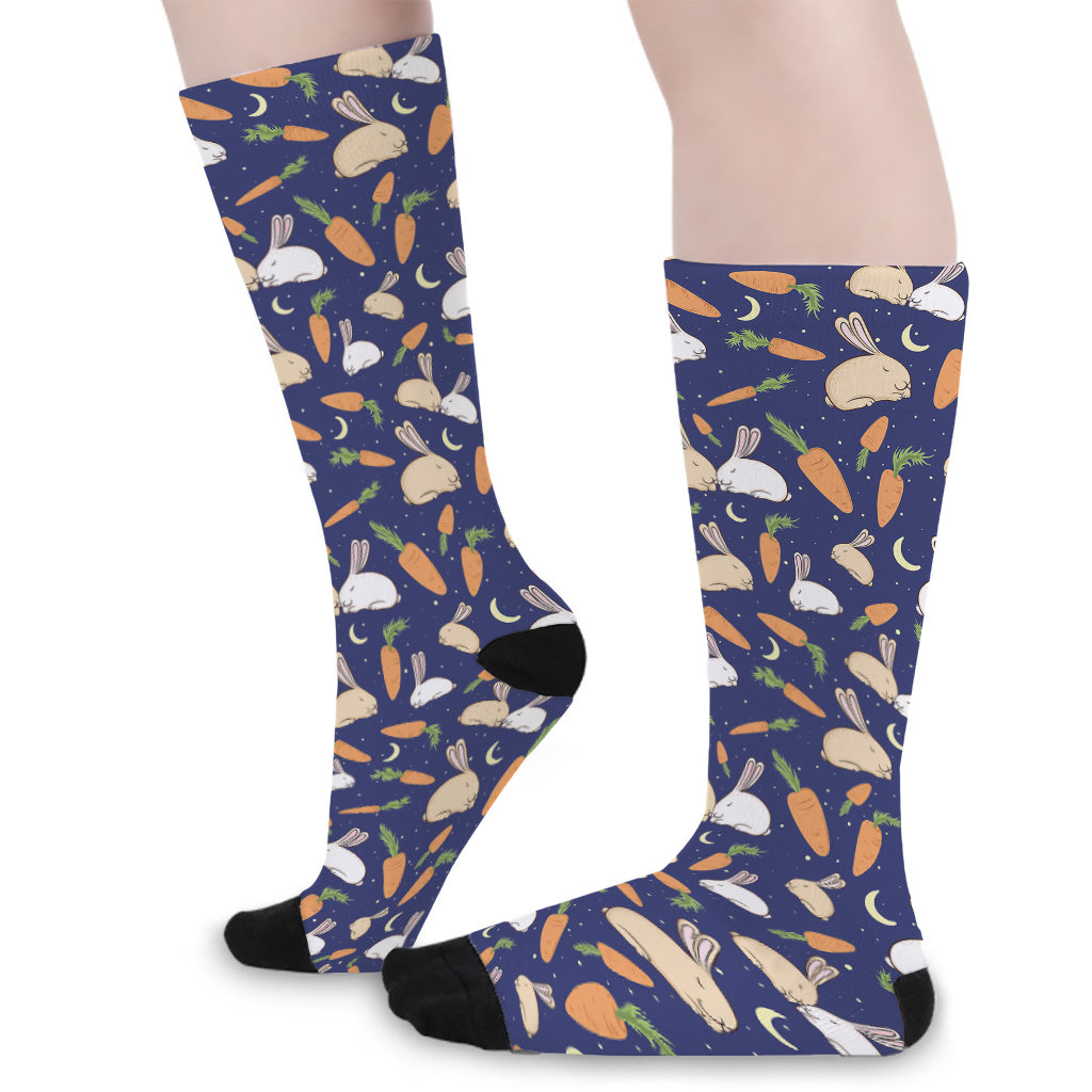 Carrot And Rabbit Pattern Print Long Socks