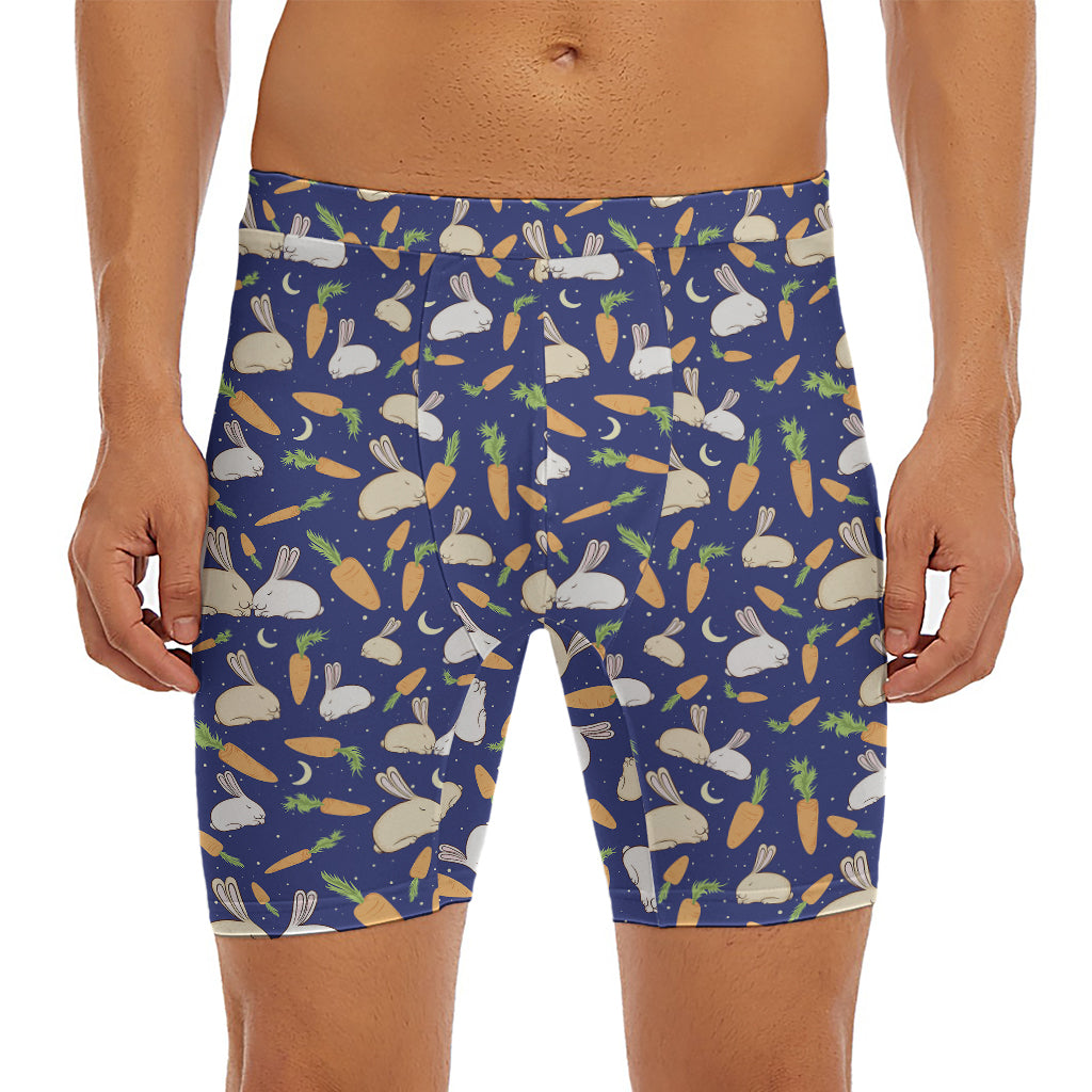 Carrot And Rabbit Pattern Print Men's Long Boxer Briefs