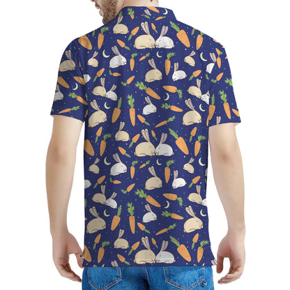 Carrot And Rabbit Pattern Print Men's Polo Shirt
