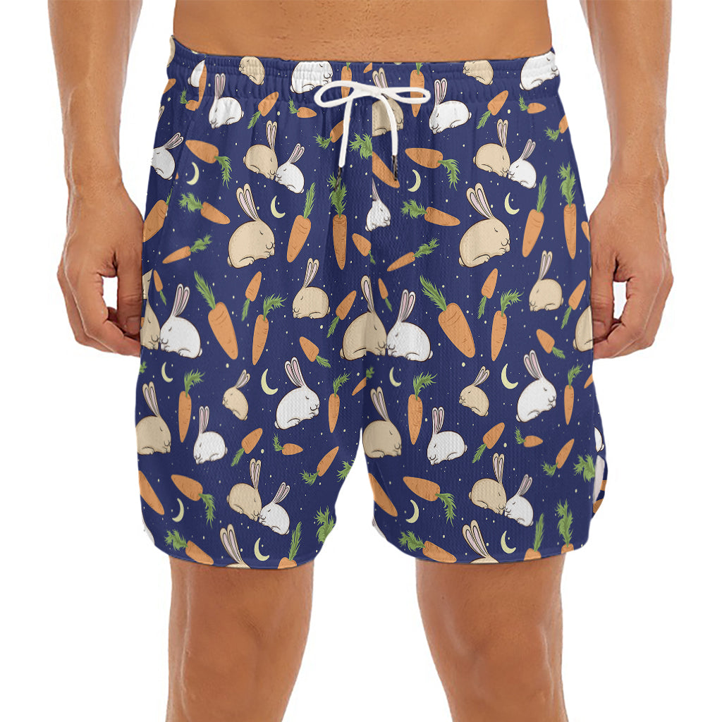 Carrot And Rabbit Pattern Print Men's Split Running Shorts