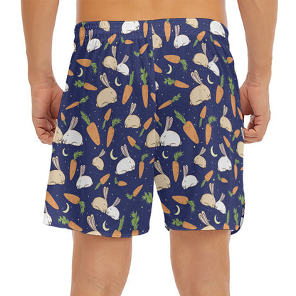 Carrot And Rabbit Pattern Print Men's Split Running Shorts