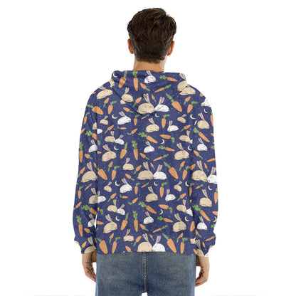 Carrot And Rabbit Pattern Print Men's Velvet Pullover Hoodie