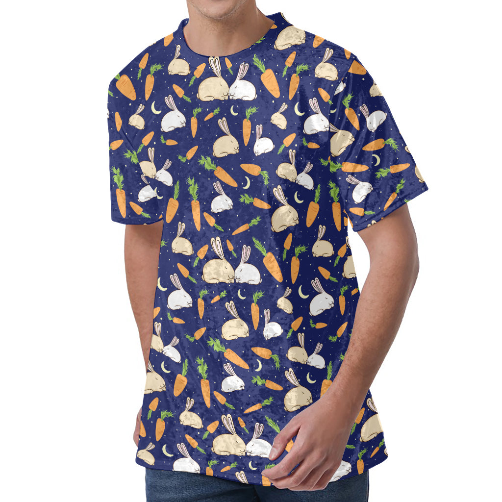 Carrot And Rabbit Pattern Print Men's Velvet T-Shirt