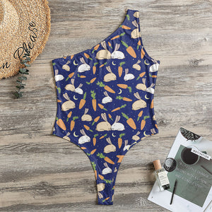 Carrot And Rabbit Pattern Print One Shoulder Bodysuit