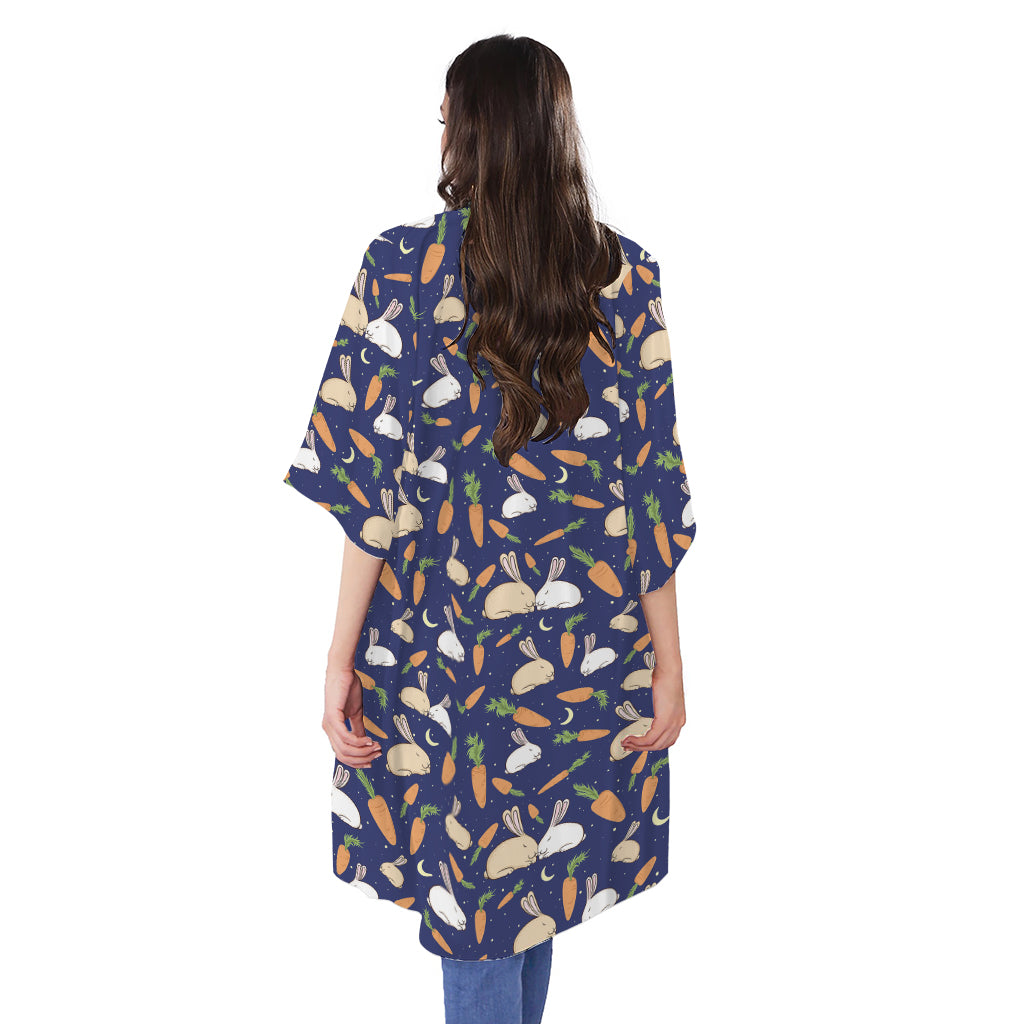 Carrot And Rabbit Pattern Print Open Front Beach Cover Up