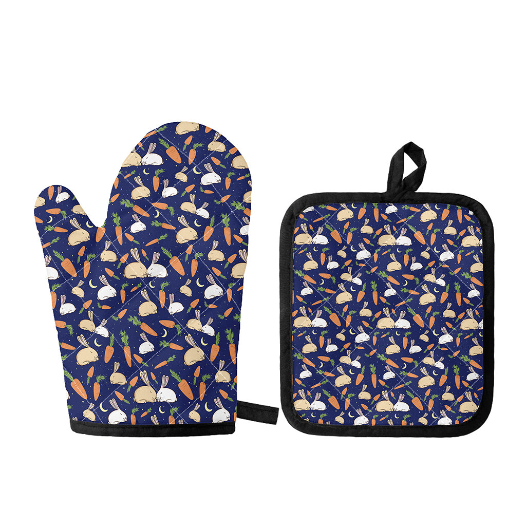 Carrot And Rabbit Pattern Print Oven Mitt And Pot Holder Set