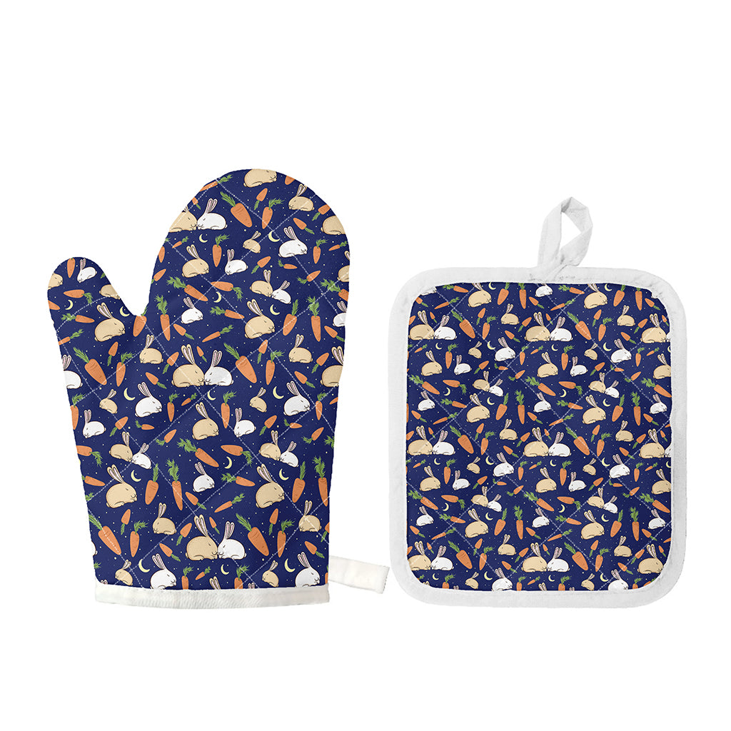 Carrot And Rabbit Pattern Print Oven Mitt And Pot Holder Set