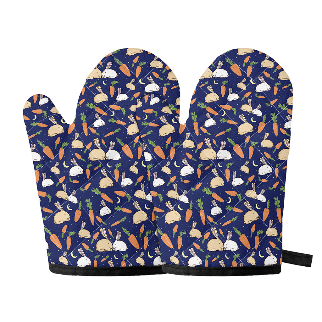 Carrot And Rabbit Pattern Print Oven Mitts