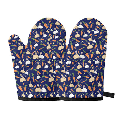 Carrot And Rabbit Pattern Print Oven Mitts