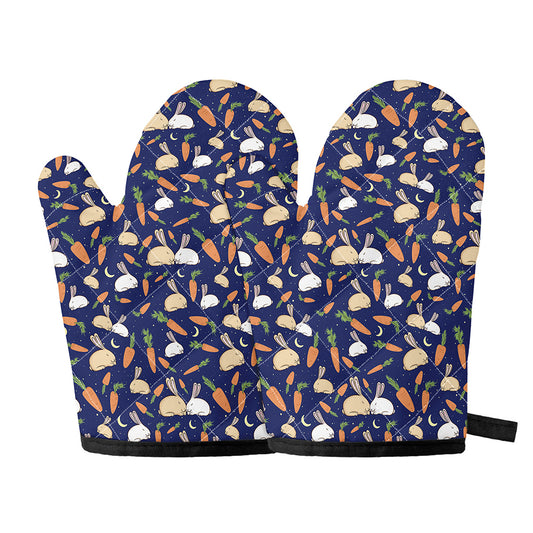 Carrot And Rabbit Pattern Print Oven Mitts