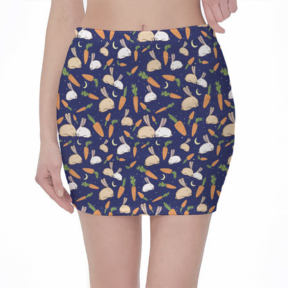 Carrot And Rabbit Pattern Print Pencil Mini Skirt