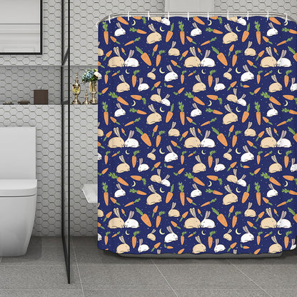 Carrot And Rabbit Pattern Print Polyester Shower Curtain