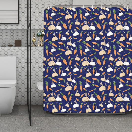 Carrot And Rabbit Pattern Print Polyester Shower Curtain