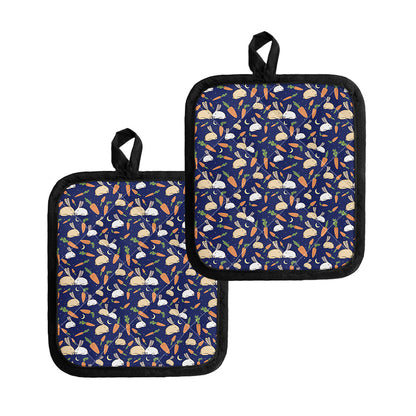 Carrot And Rabbit Pattern Print Pot Holders