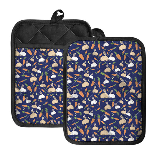 Carrot And Rabbit Pattern Print Pot Holders With Pocket