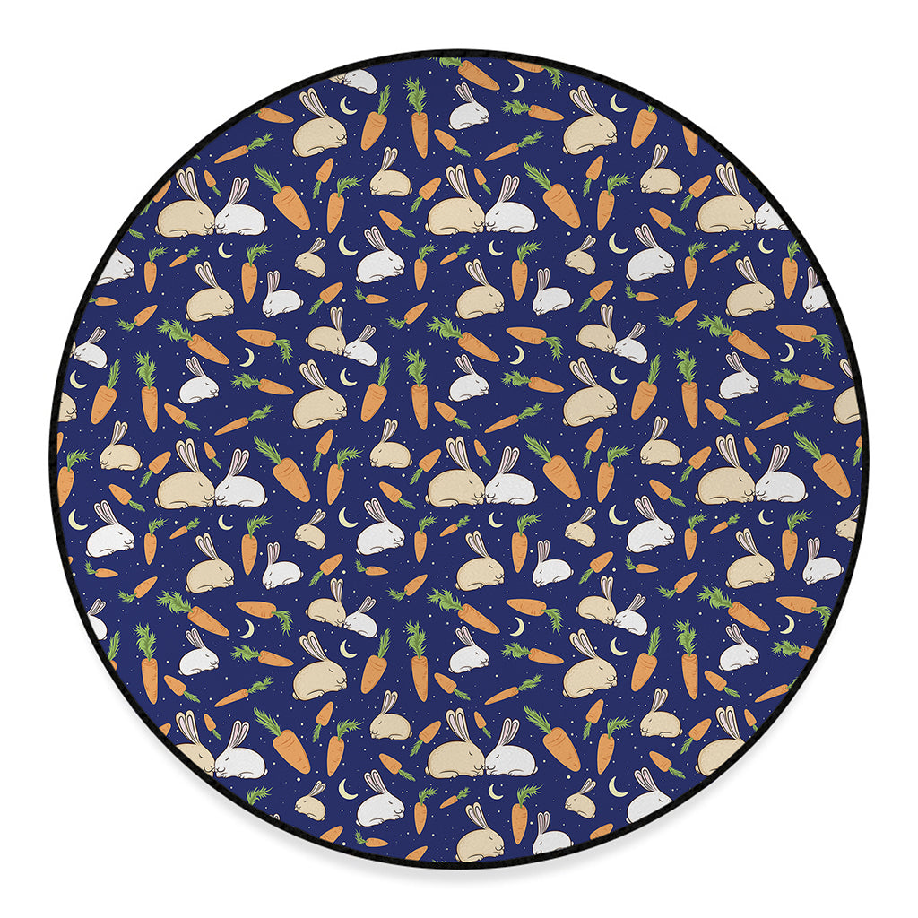 Carrot And Rabbit Pattern Print Round Floor Mat