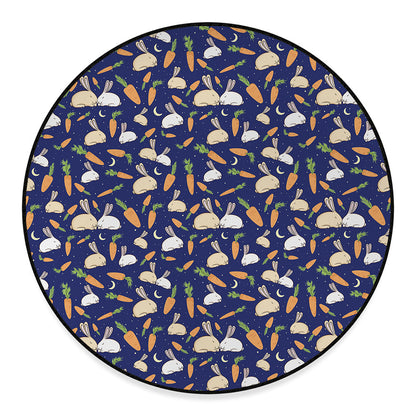 Carrot And Rabbit Pattern Print Round Floor Mat