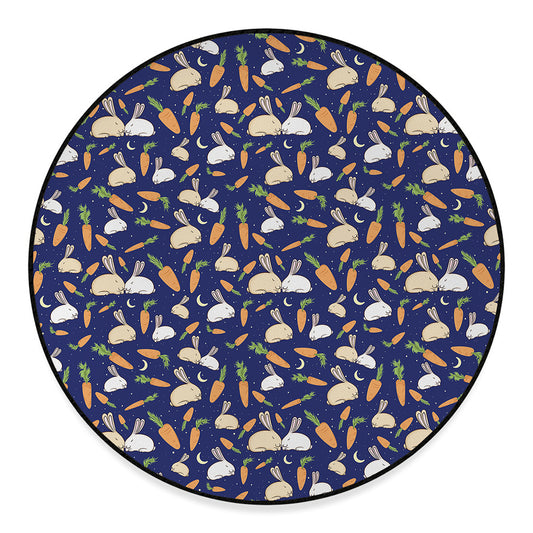 Carrot And Rabbit Pattern Print Round Floor Mat