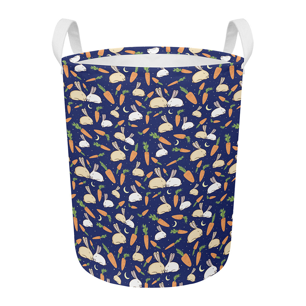 Carrot And Rabbit Pattern Print Round Laundry Basket