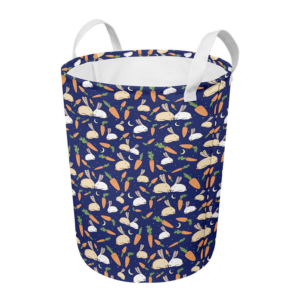 Carrot And Rabbit Pattern Print Round Laundry Basket