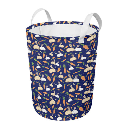 Carrot And Rabbit Pattern Print Round Laundry Basket