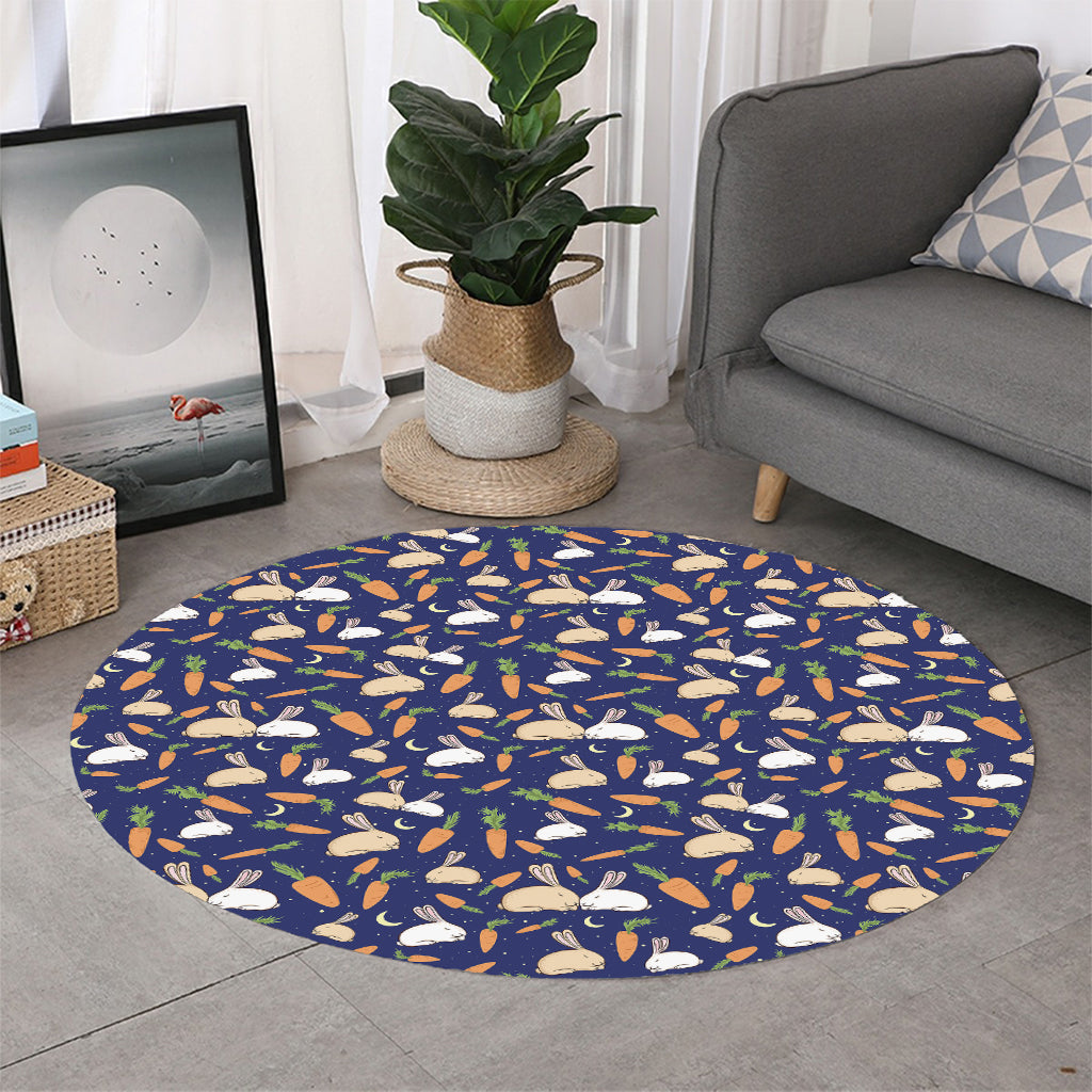 Carrot And Rabbit Pattern Print Round Rug