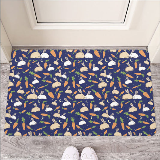Carrot And Rabbit Pattern Print Rubber Doormat