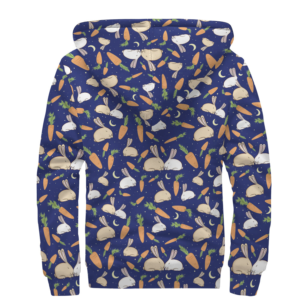 Carrot And Rabbit Pattern Print Sherpa Lined Zip Up Hoodie