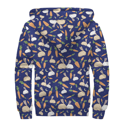 Carrot And Rabbit Pattern Print Sherpa Lined Zip Up Hoodie