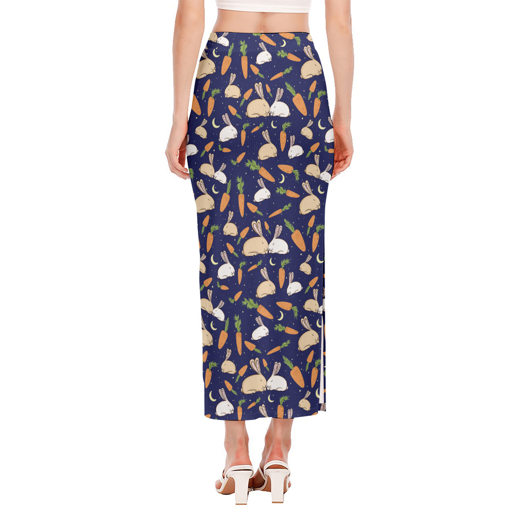 Carrot And Rabbit Pattern Print Side Slit Maxi Skirt