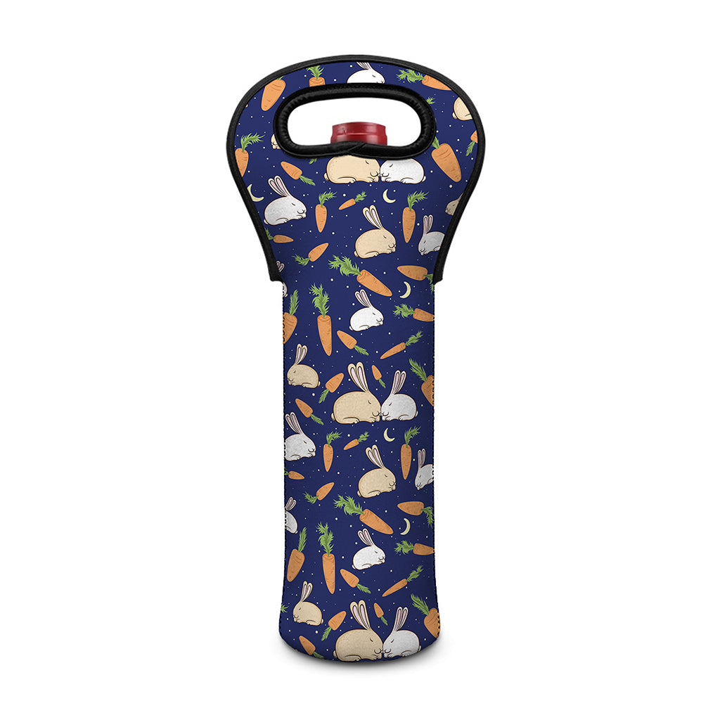 Carrot And Rabbit Pattern Print Single Neoprene Wine Tote