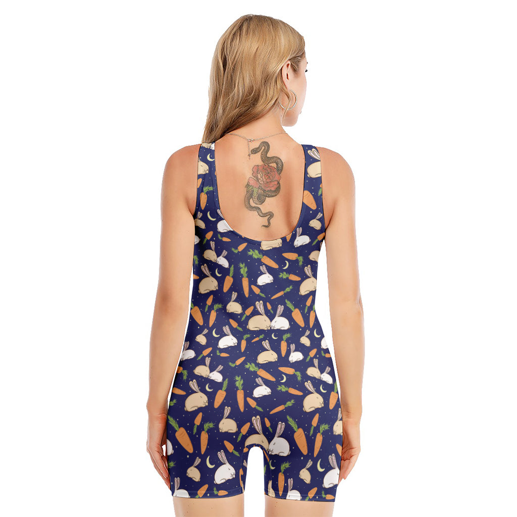 Carrot And Rabbit Pattern Print Sleeveless One Piece Swimsuit