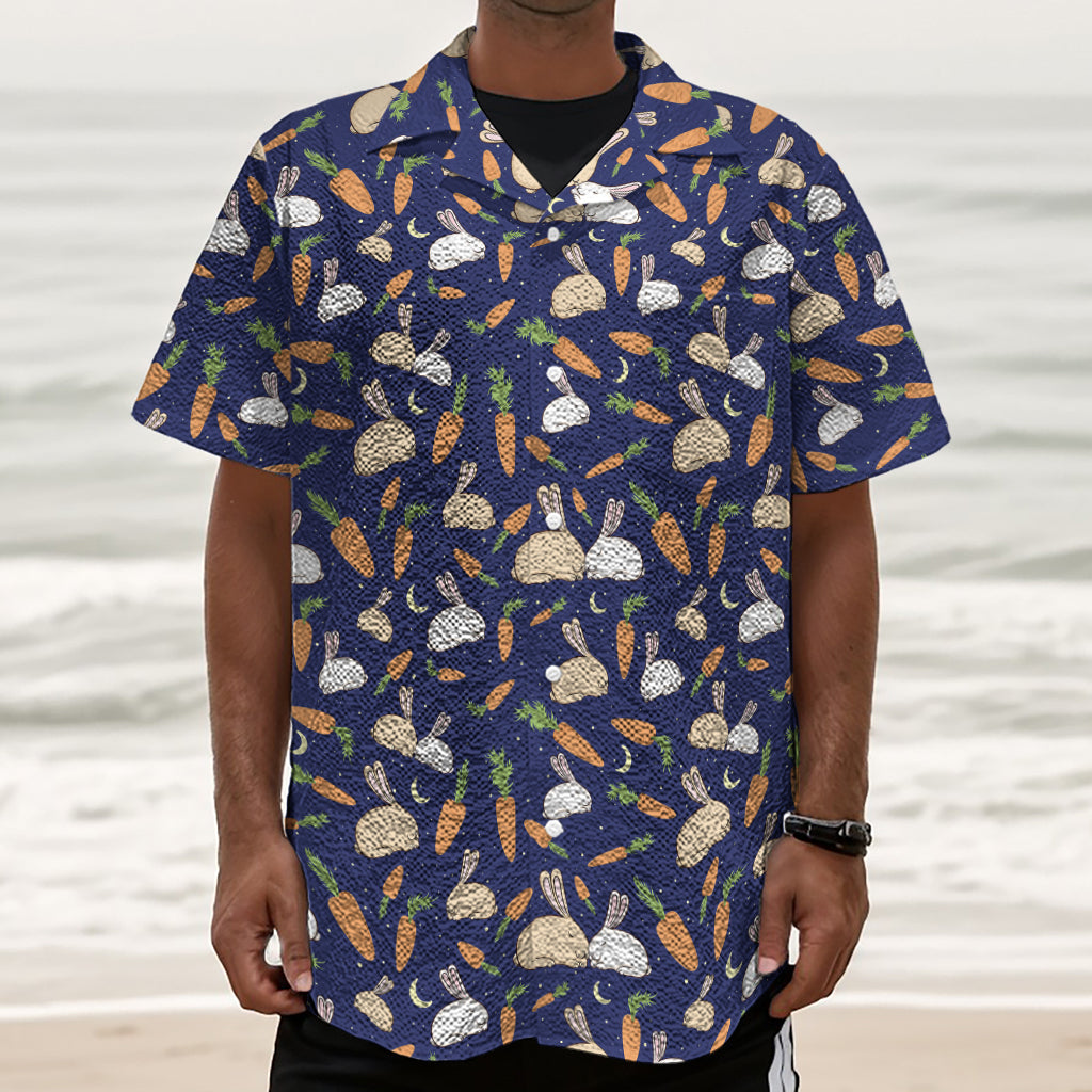 Carrot And Rabbit Pattern Print Textured Short Sleeve Shirt