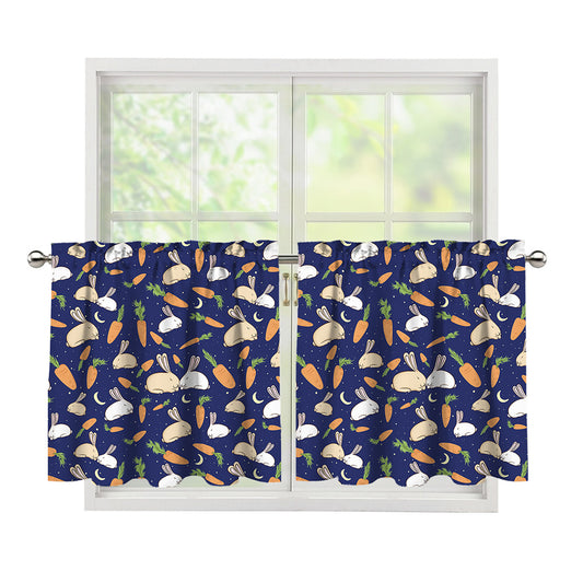 Carrot And Rabbit Pattern Print Tier Curtains
