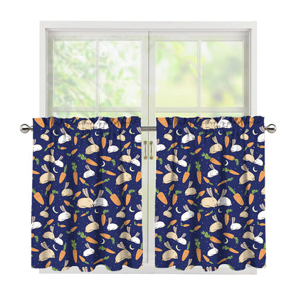 Carrot And Rabbit Pattern Print Tier Curtains