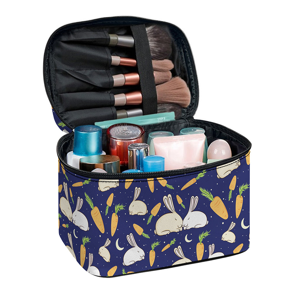 Carrot And Rabbit Pattern Print Travel Makeup Bag
