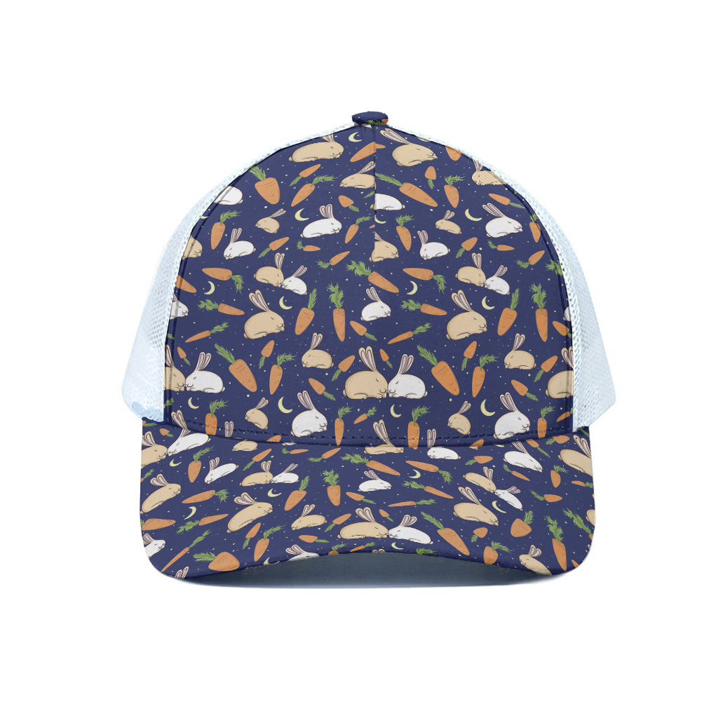 Carrot And Rabbit Pattern Print White Mesh Trucker Cap