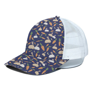 Carrot And Rabbit Pattern Print White Mesh Trucker Cap