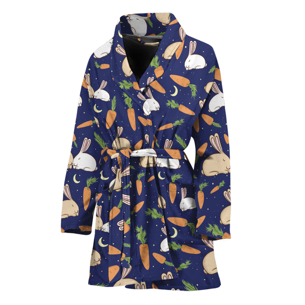 Carrot And Rabbit Pattern Print Women's Bathrobe