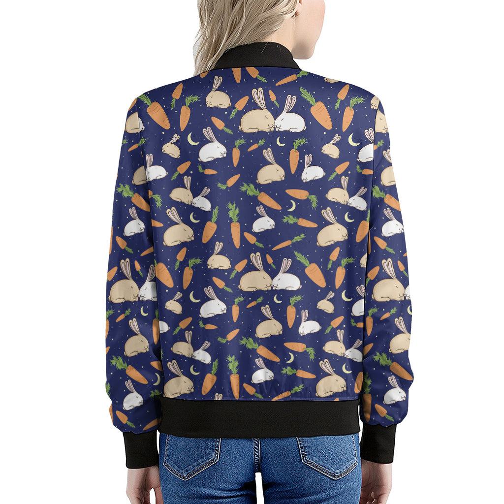 Carrot And Rabbit Pattern Print Women's Bomber Jacket