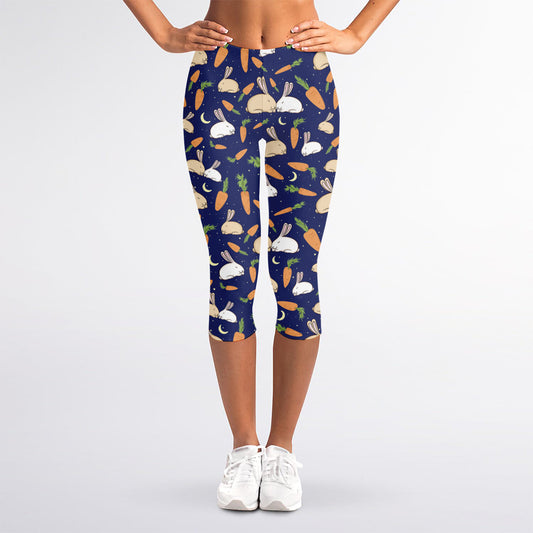 Carrot And Rabbit Pattern Print Women's Capri Leggings