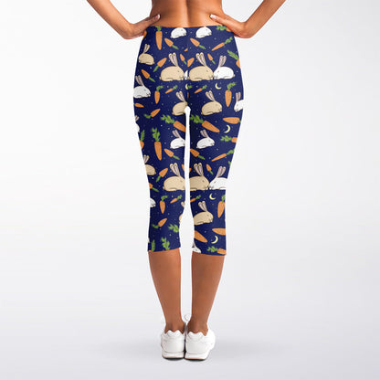 Carrot And Rabbit Pattern Print Women's Capri Leggings