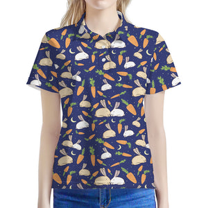 Carrot And Rabbit Pattern Print Women's Polo Shirt